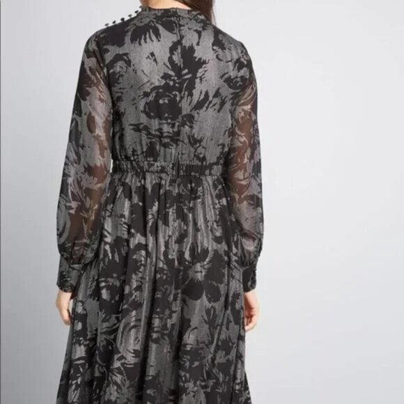 ModCloth More to Adore Midi Dress Metallic Black Silver Ladies Large Whimsigoth - Picture 7 of 8